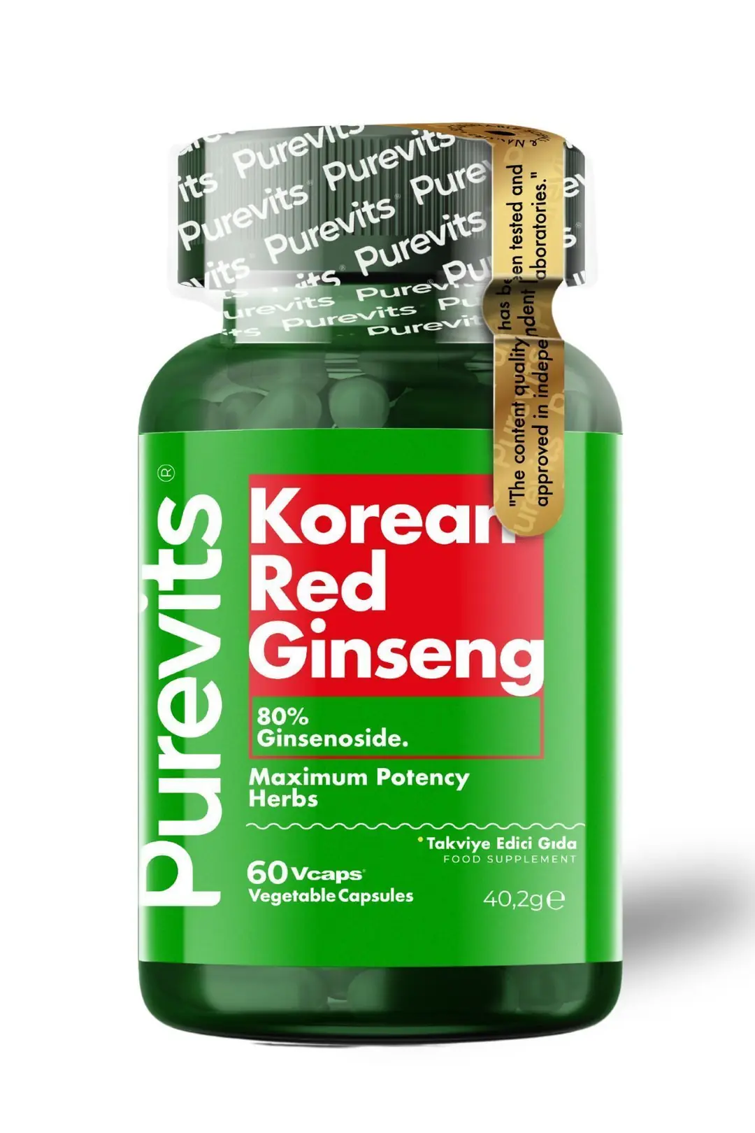 Purevist  Kırmızı Kore Ginseng- Korean Red Ginseng 500 Mg – 60 Vegan Kapsül