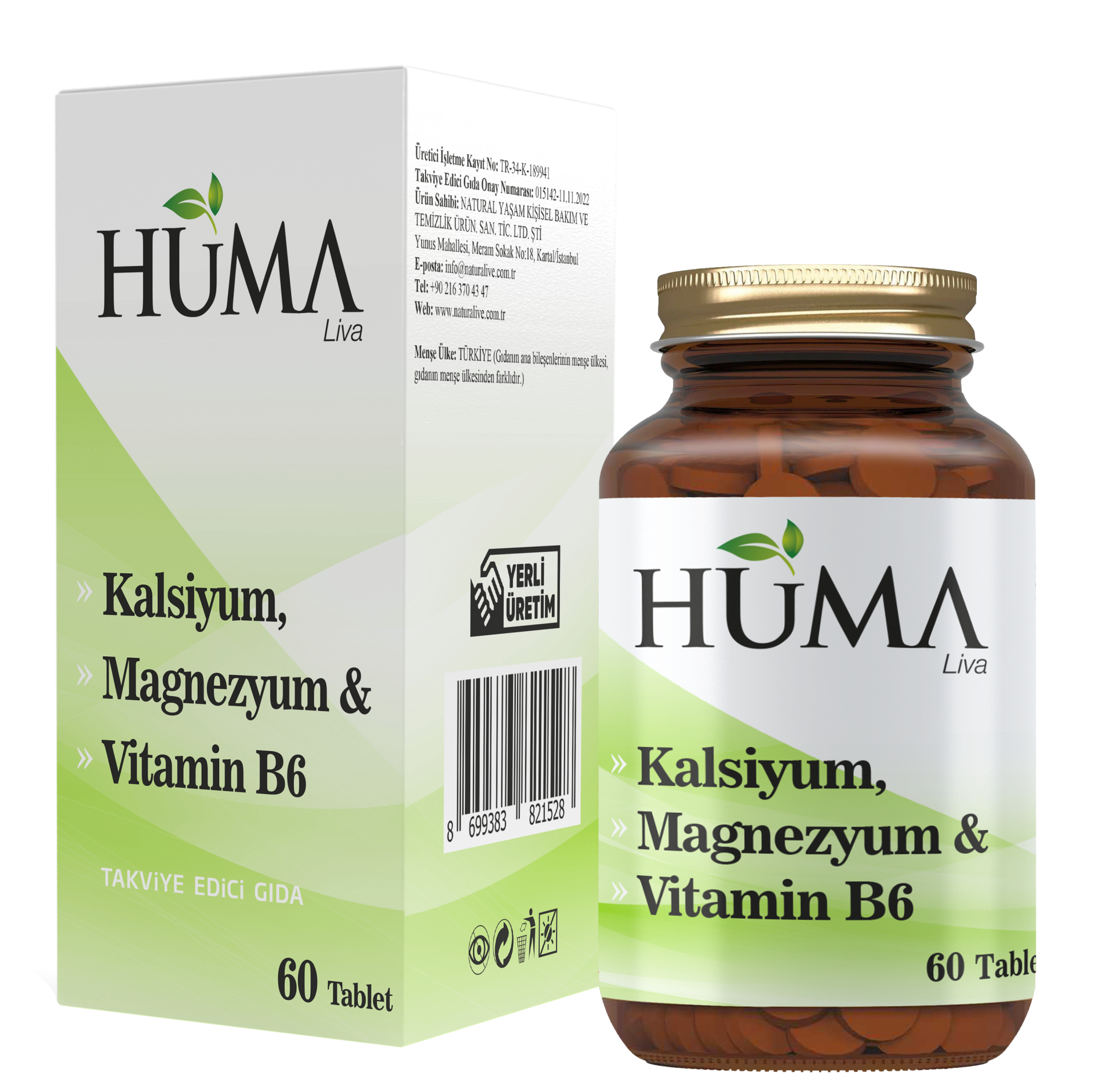 HUMA Kalsiyum, Magnezyum Vitamin B6 60 tablet