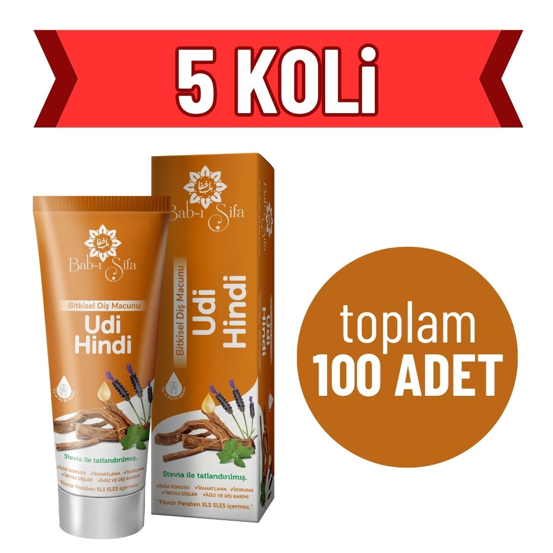 5 KOLİ (Toplam 100 ADET) Bab-ı Şifa Udi Hindi Diş Macunu 140 gr.