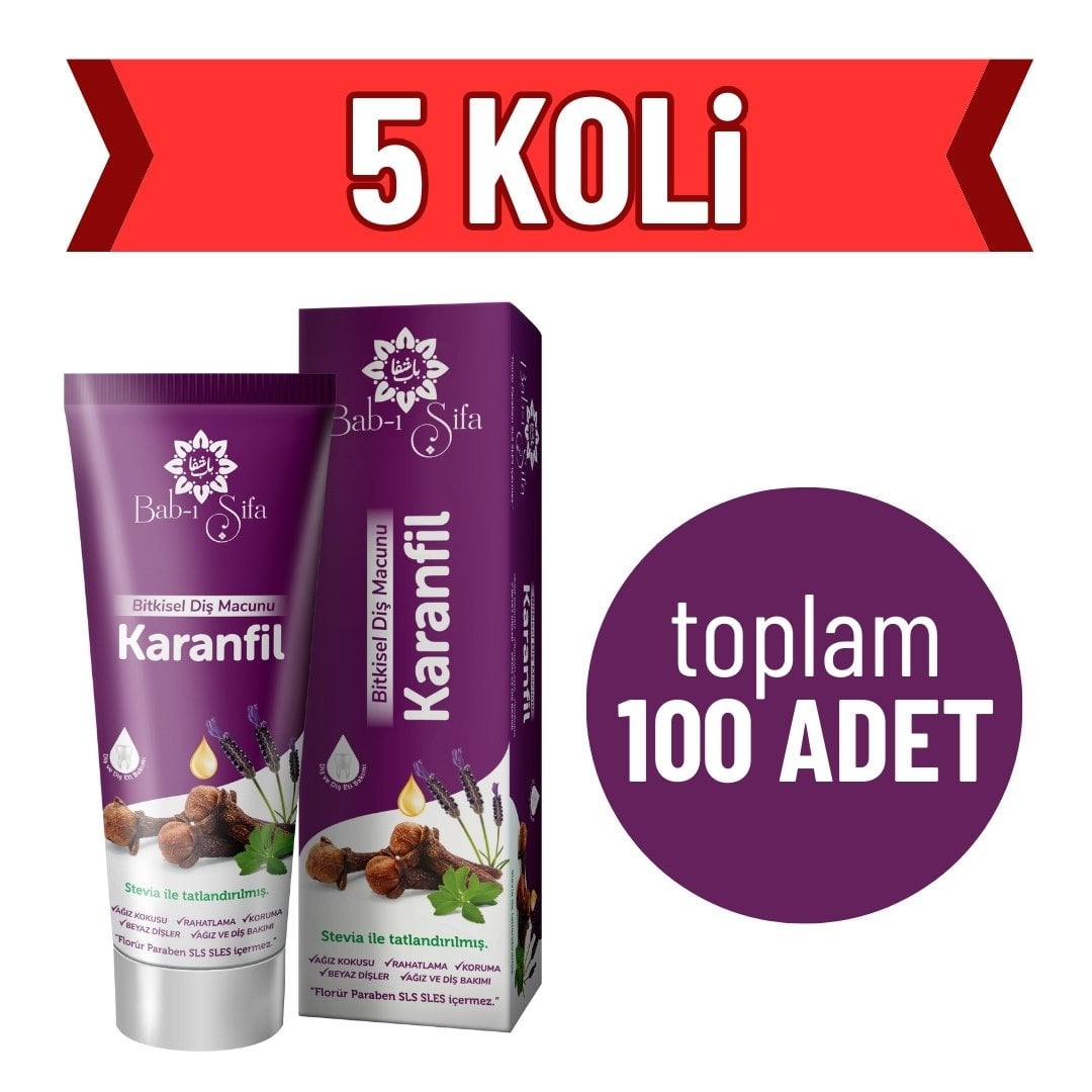 5 KOLİ (Toplam 100 ADET) Bab-ı Şifa Karanfil Diş Macunu 140 gr.